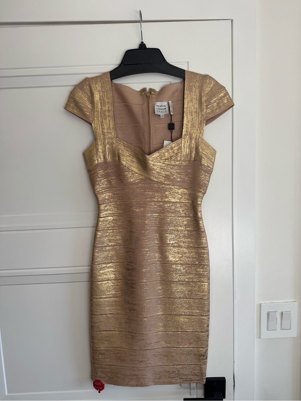 Herve Leger Gold Champagne Metallic Midi Dress